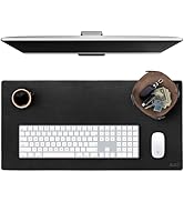 Elizo Leather Desk Mat Desk Pad Blotter Set - Real Full-Grain Leather (32x16) 2-Layer Genuine Des...