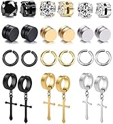 JEWPARK 12 Pairs Stud Earrings 316L Stainless Steel Earring for Men Women Clip On Non Pierced Coo...