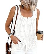 PRETTYGARDEN Womens Tank Tops 2026 Summer Button Down Shirts Embroidered Eyelet Dressy Casual Blo...