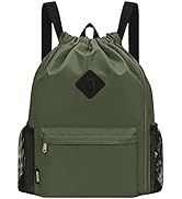 WANDF Drawstring Backpack Sports Gym Bag with Shoes Compartment, Water-Resistant String Backpack ...