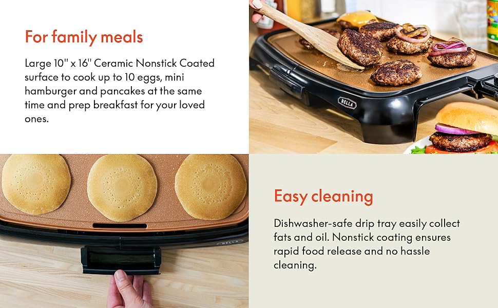 Nonstick Ceramic Titanium Coating, Removable Drip Tray, Large Capacity
