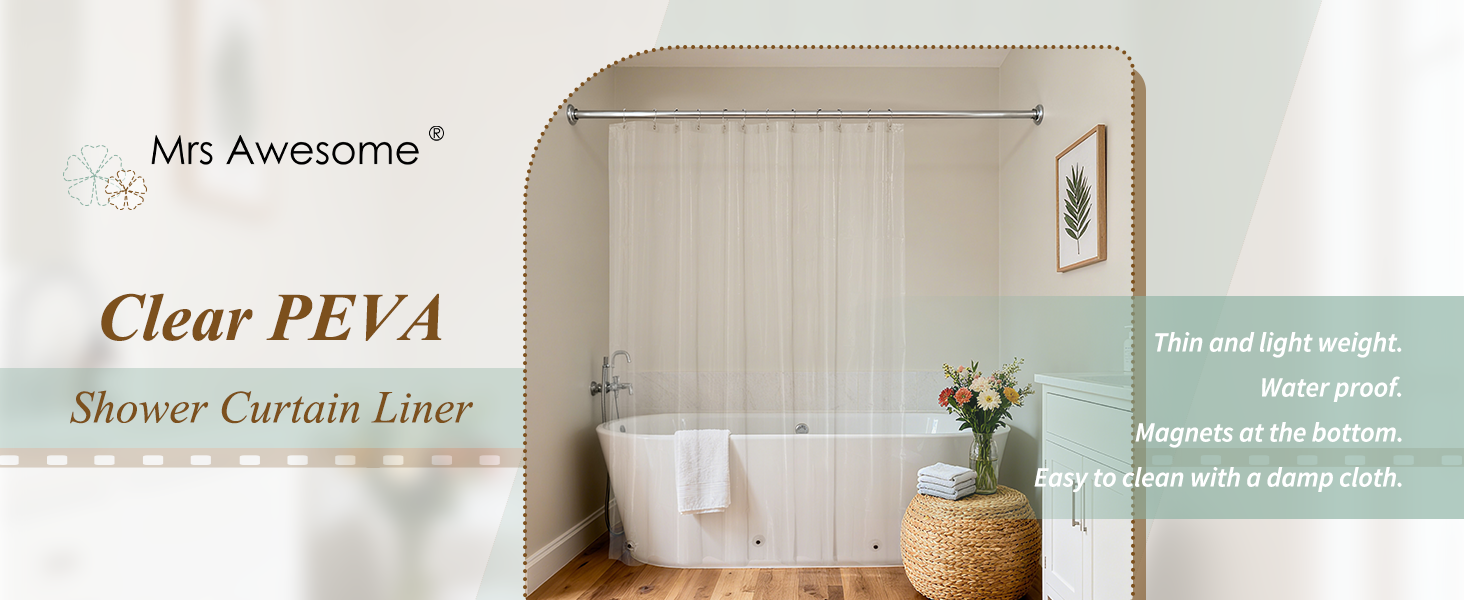72 x 72 clear water proof peva shower curtain liner for bathroom or shower stall