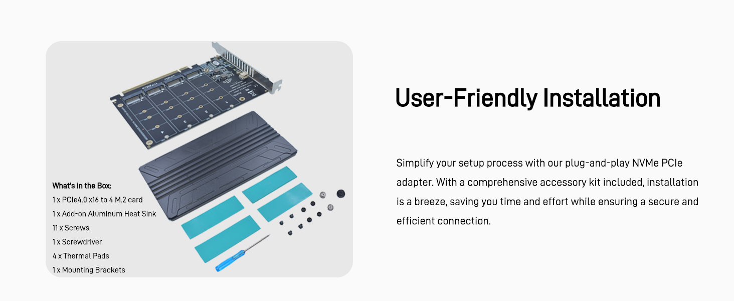 LetLinkSo Gen4 PCIe 4.0 x16 M.2 Expansion Adapter Card 4 Ports NVMe SSDs M Key with Heat Sink