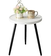 danpinera Round Side Table, Metal Legged Accent Table with Wooden Tray, Small Round End Table for...