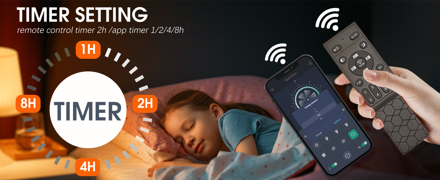 remote control ceiling fan with light, timer setting and lighting memory,