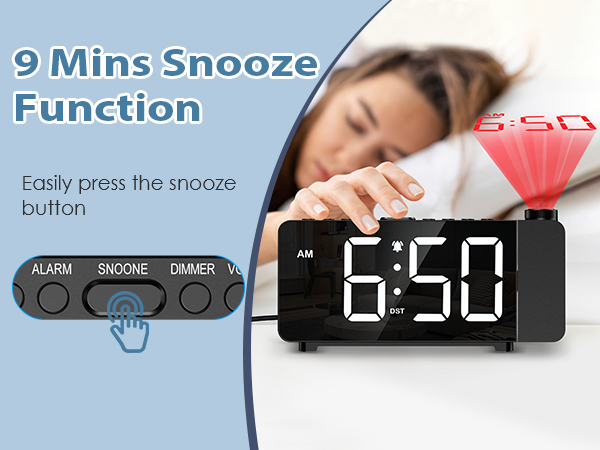 Projection Alarm Clocks for Bedrooms, Large LED Display Digital Clock with 180° Rotatable Projector