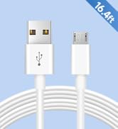 16.4ft 5M Micro USB Cable, Charging and Data Sync, USB-A to Micro USB Power Extension Cable for C...