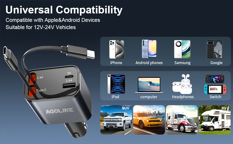retractable car charger usb c