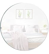 QEEYON 12'' Round Self Adhesive Circle Glass Mirror HD Large Makeup Mirror Frameless Decoration W...