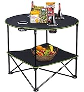 LEADALLWAY Camping Tables That Fold Up Lightweight Portable Outdoor Table with 4 Cup Holders and ...