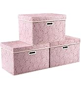 PRANDOM Larger Collapsible Storage Boxes with Lids Fabric Decorative Bins Cubes Organizer Contain...