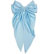 Light Blue Jumbo Silky Satin Bow Clip Hair Barrettes with Long Tails - Large French Metal Bowknot...