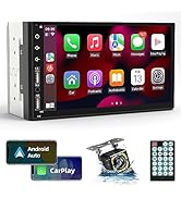 Double Din Car Stereo Compatible with Apple Carplay&amp;Android Auto, 7inch Full HD Capacitive Touchs...