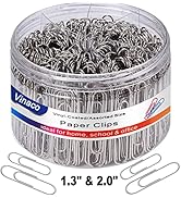 Vinaco Paper Clips Smooth Silver, Medium and Jumbo Paper Clip (1.3 inch &amp; 2.0 inch), Durable and ...