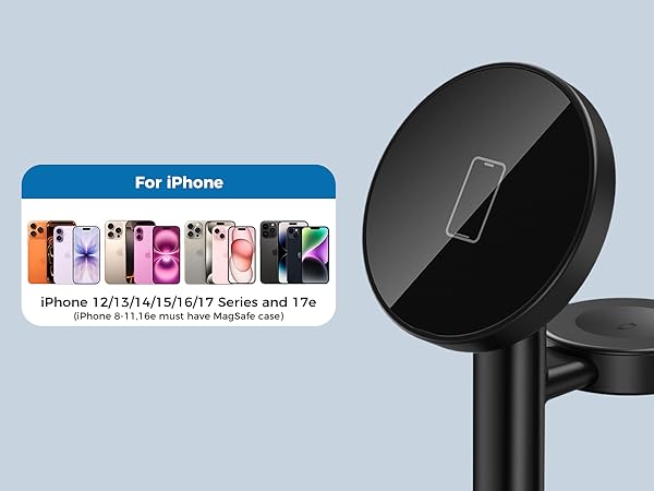 magsafe charger stand 3 in 1 magnetic wireless charging station apple watch iphone 17 16 17e AirPods