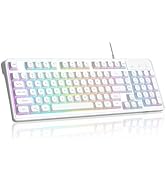 MageGee 96% White Gaming Keyboard, Rainbow Backlit 98 Keys Compact Computer Keyboard, USB Wired E...