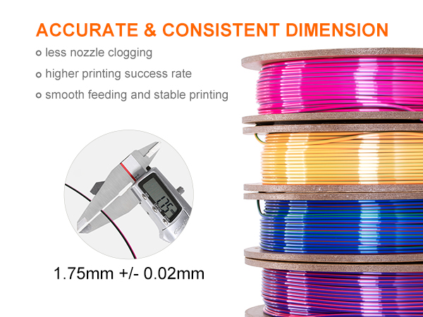 Tri color red yellow blue PLA filament accurate