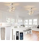 Depuley 42in Ceiling Fans with Lights: 2 Pack White Gold Caged Ceiling Fan with Remote - Farmhous...