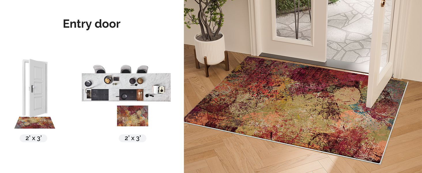 Arbosofe Modern Abstract Rug for Entry Door Red&amp;amp;Orange