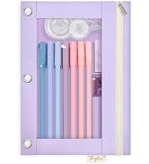 SKYDUE 3 Ring Pencil Pouch for Binder, Zipper Binder Pencil Pouch with 3 Pockets and Mesh Window,...