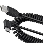 YACSEJAO Coiled USB C Charging Cable Retractable USB 2.0 to 90 Degree Type C Right Angle Fast Cha...