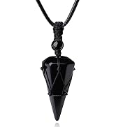 XIANNVXI Healing Crystal Stone Pointed Necklace Adjustable Black Rope Natural Gemstone Pendant Ne...