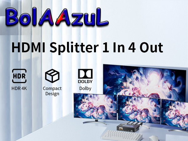 HDMI Splitter 1 in 4 Out 4k 1x4 Power HDMI Splitters 4 Ports w/AC Adapter 4Kx2K@30Hz 3D