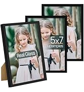 upsimples 5x7 Picture Frame Set of 3, Made of High Definition Glass for 5 x 7 Black Frames, Wall ...