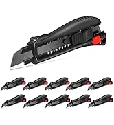 HAUTMEC 10PCS 18mm Utility Knife Box Cutter with Safety Quick Change Button, Snap off Black SK2 U...