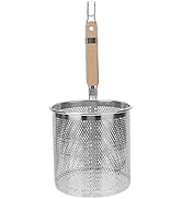 Angoily Mesh Pasta Basket Food Strainer Hot Pot Colander with Round Wooden Handle Stainless Steel...