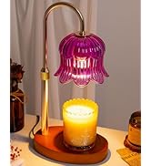 Warlisou Adjustable Candle Warmer Lamp with Timer - Purple Lampshade + Walnut Wooden Base