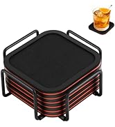 Lexenic Sleek Absorbent Coasters for Drinks with Holder, Silicone Cup Mat with Removable Felt Ins...