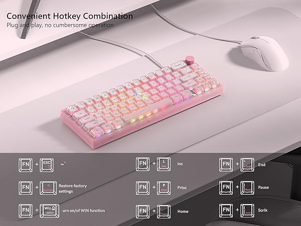 60% Gaming Keyboard Pink, QMK/VIA Creamy Mechanical Keyboard Topographic
