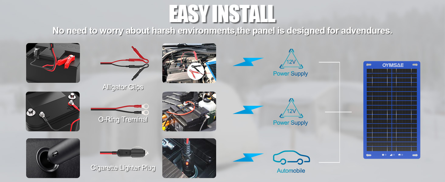 OYMSAE 12W Solar Car Battery Charger Portable 12V Trickle Battery Charger 