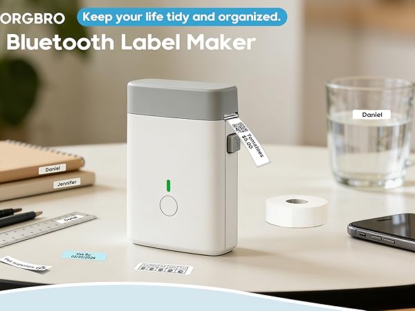 ORGBRO Label Maker Machine with Tape, X1 Portable Bluetooth Mini Label Printer