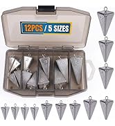 Hfuiqau 12Pcs Pyramid Sinkers 5 Sizes (1oz–5oz),Surf Fishing Gear – Anti Roll Durable Lead Weight...