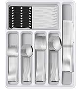 49 Pieces Silverware Sets With Organizer And Steak Knives,Stainless Steel Flatware Sets Service F...