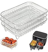 BYKITCHEN Air Fryer Rack for Ninja Dual Airfryer, 3pcs Stackable Stainless Steel Dehydrator Rack,...