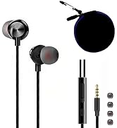 Earbuds Zipper Pocket-Sized Bag Case with Carabiner + Crystal Clear Sound Magnetic Metal in-Ear E...