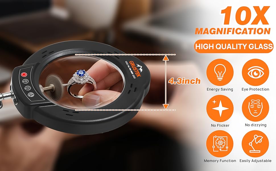 4.3&amp;#39;&amp;#39; REAL GLASS LENS, 10X MAGNIFYING GLASS WITH LIGHT