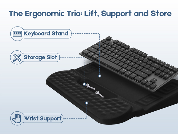 TEEYELLA Wrist Rest with Keyboard Stand, Ergonomic Keyboard Wrist Rest with Pens Storage