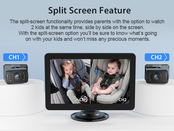 The split-screen functionality provides parents with the option to watch 2 kids at the same time