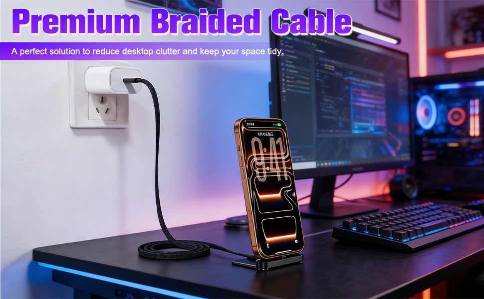 Sideways Phone Charger, 2 in 1 Invisible Holder Charger Cable