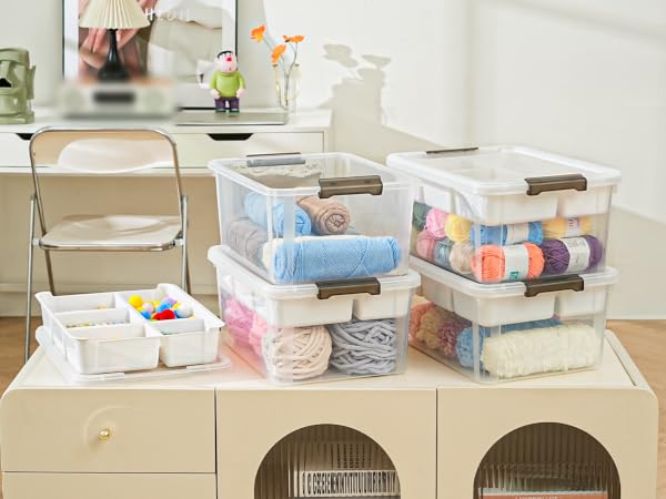 Plastic Storage Box with Removable Tray Craft Organizers and Storage Clear Storage Container