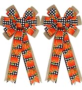 2 Pcs Fall Bows for Wreaths Decorations,Fall Tree Topper Bow,Thanksgiving Bow with Orange Pumpkin...