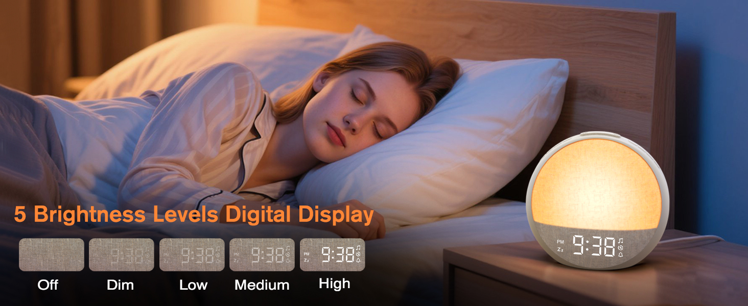 digital clock with 5 adjustable brightness levels for screen display