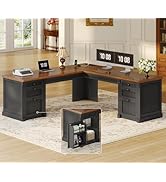 SEDETA L Shaped Desk with 4 Drawers, 67"x 67" Executive Home Office Desk with File Drawers &amp; Stor...
