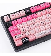 Tsungup Cute Cat Keycaps Set,Translucent Mao Profile-Pink Jelly Jade Keycaps,142 Keys PC Custom K...
