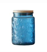 Blue Glass Jar, 23.7 FL OZ Vintage Glass Jar with Airtight Lid, Candy Jar/Sugar Containers for Ki...