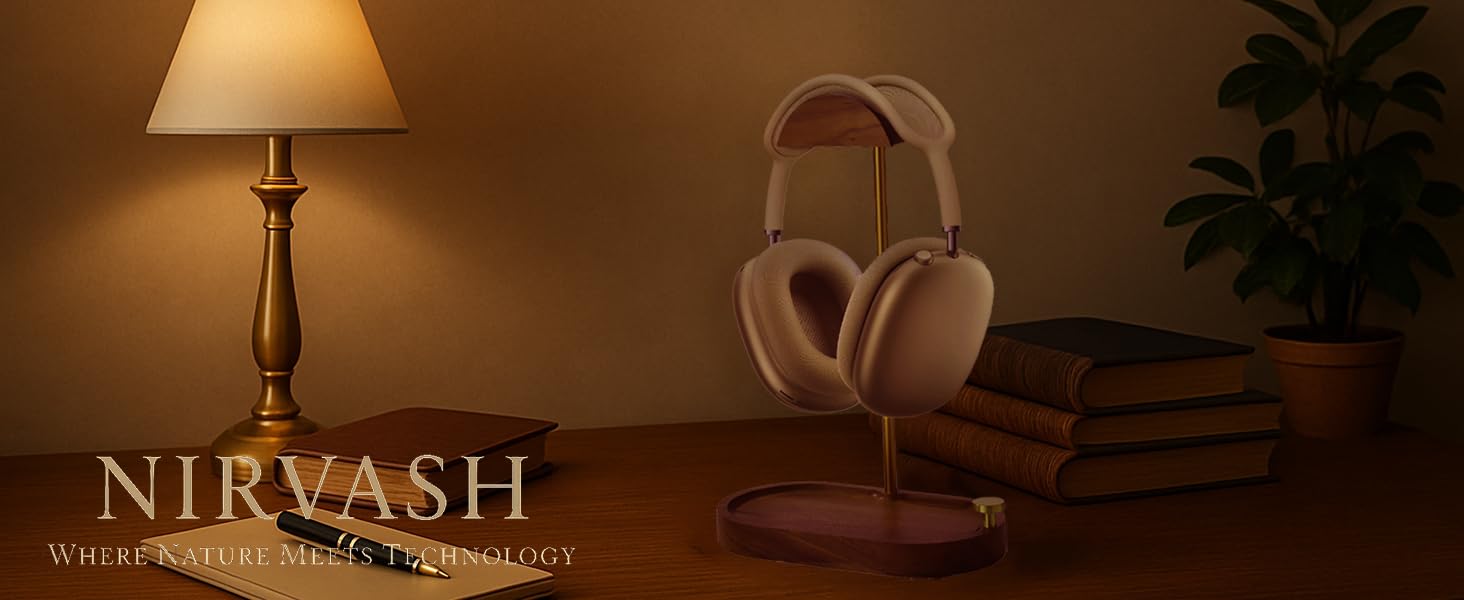 NIRVASH Headphone Stand Wood, Wooden Headset Stand for Desk